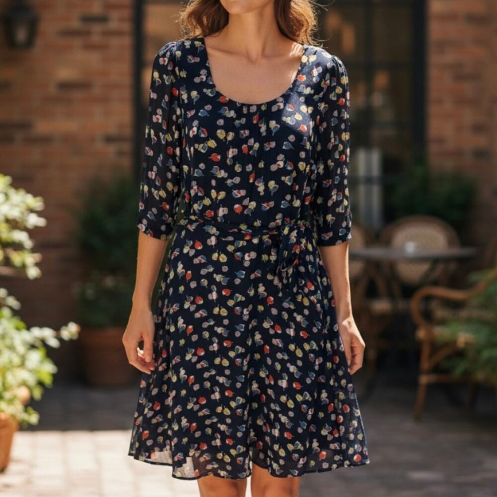 Boden Blue Floral Florence Tie Waist Georgette Dress